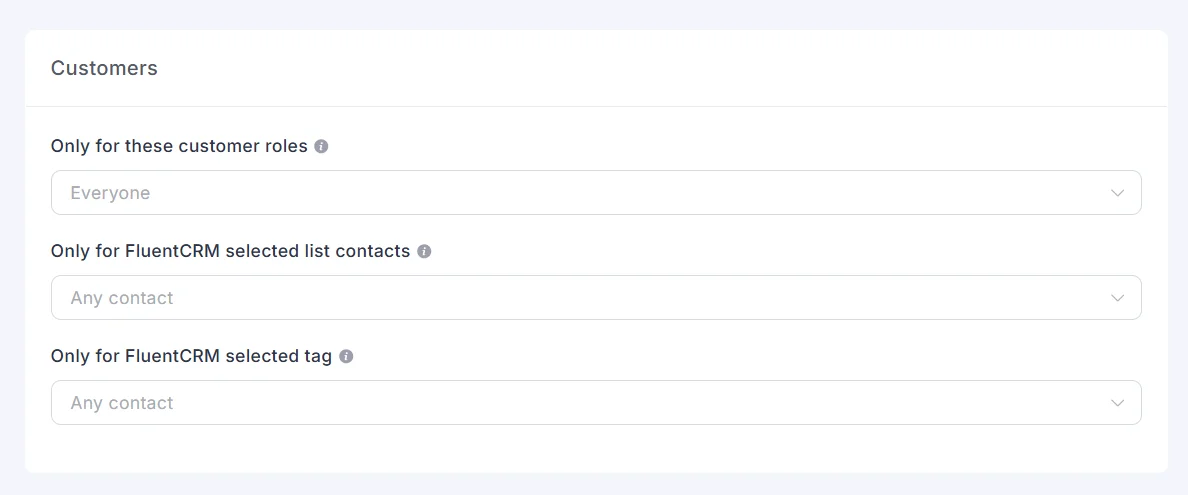 Limit a rule by role, FluentCRM list, or FluentCRM tag