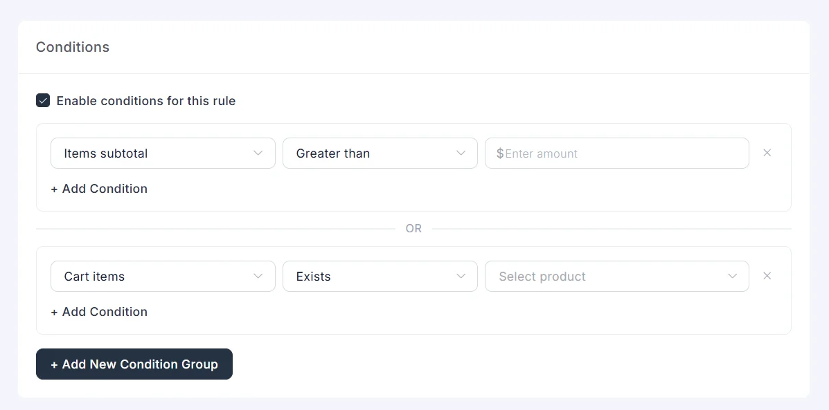 Condition groups combined with OR