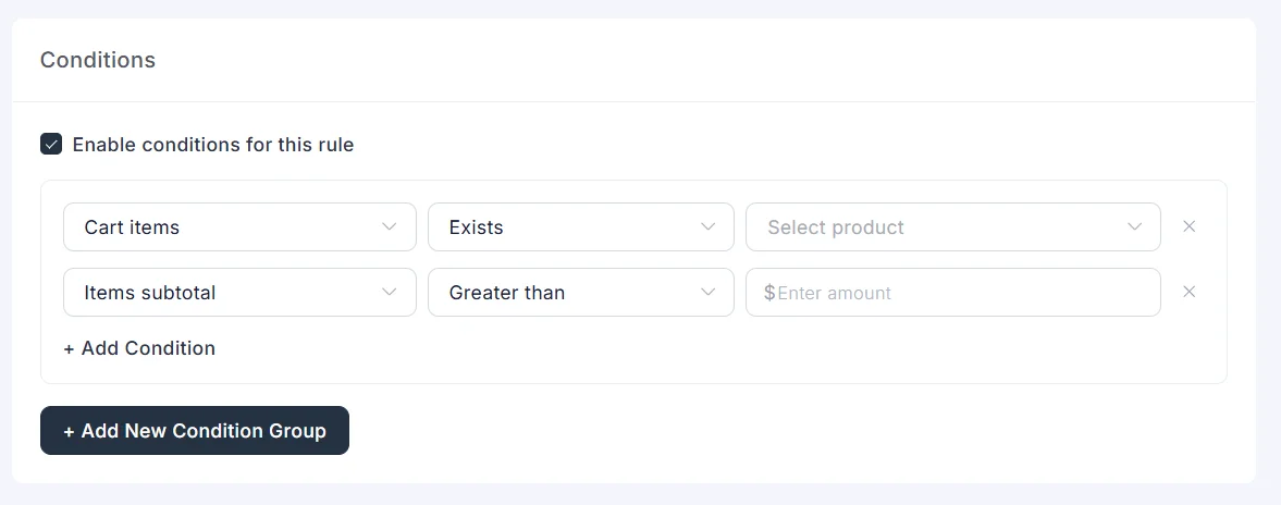 Items subtotal condition