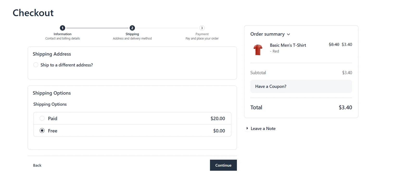 Checkout total $3.40 for the Red T-shirt