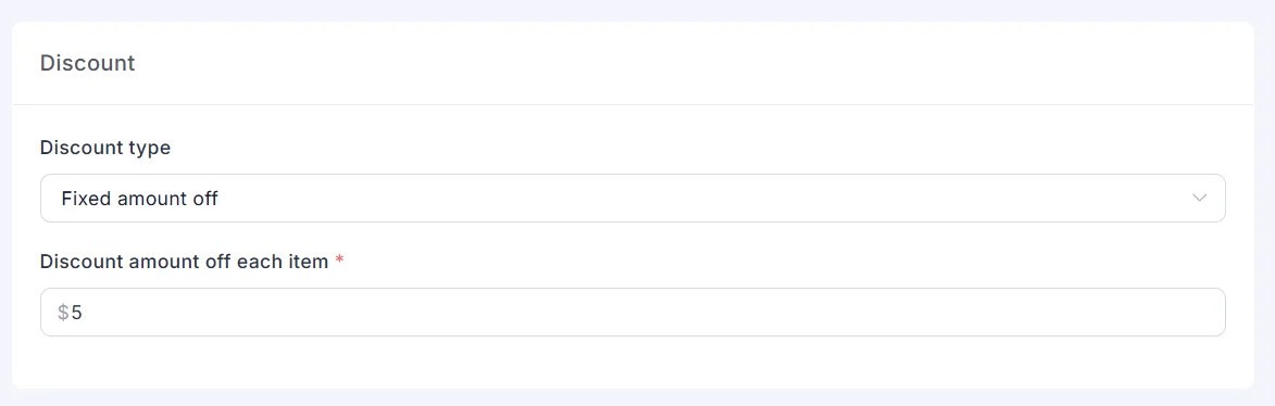 Fixed amount off, $5 off each item