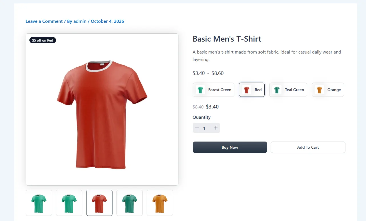 Red T-shirt at $3.40, with $8.40 crossed out