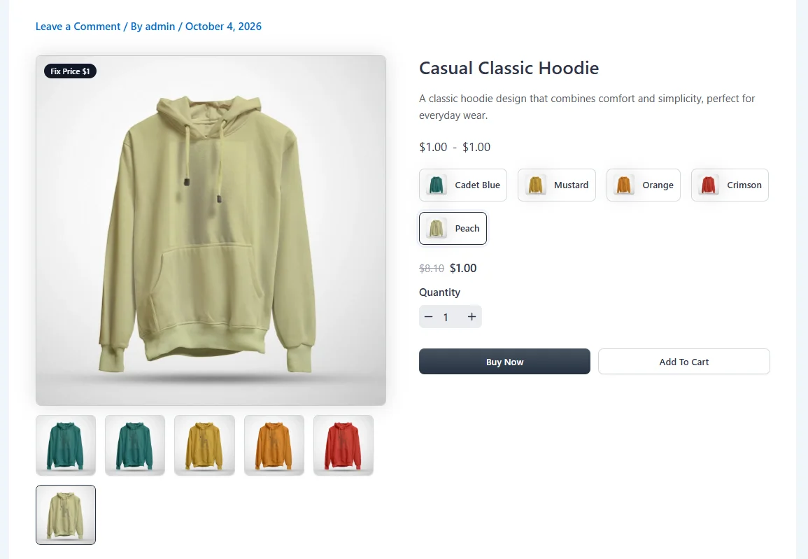 Peach hoodie at $1.00, with $8.10 crossed out