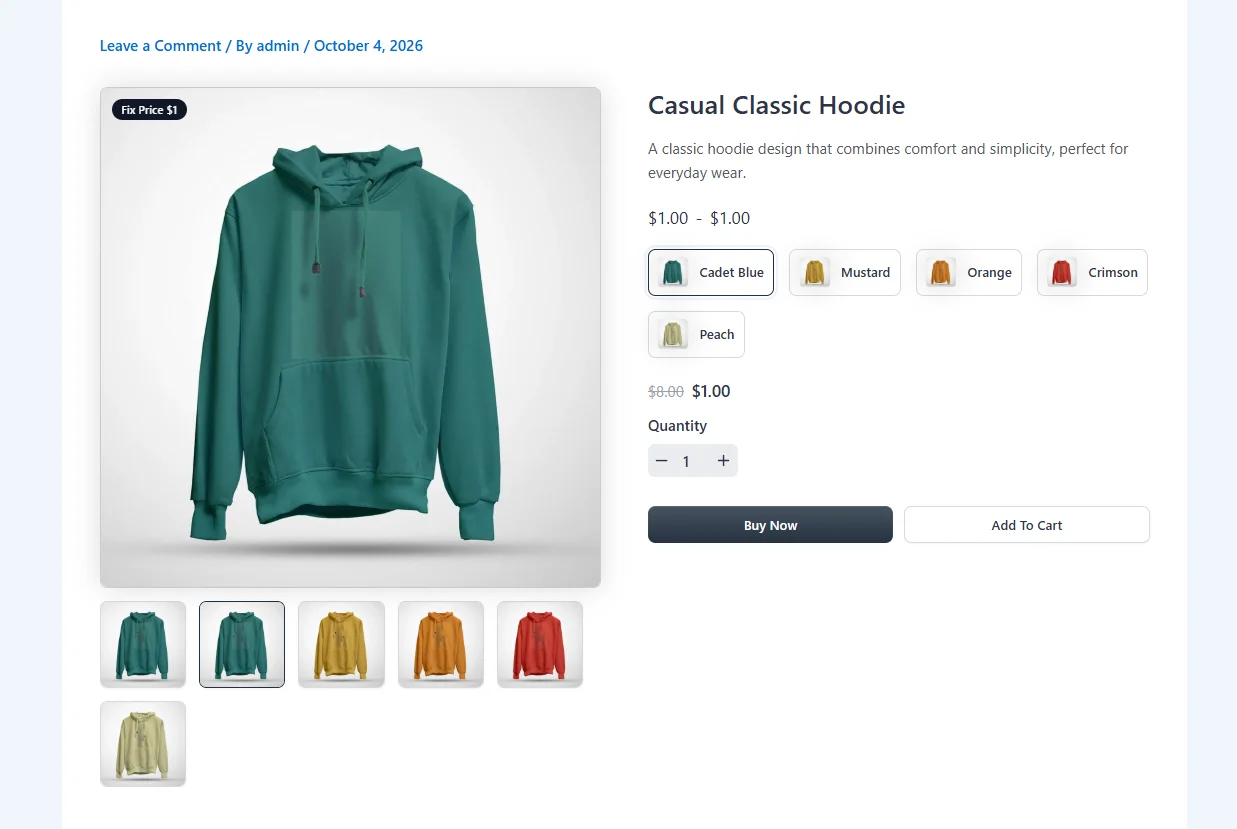 Cadet Blue hoodie at $1.00, with $8.00 crossed out