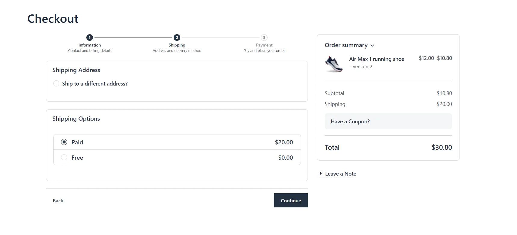 Checkout subtotal $10.80, with $20.00 shipping