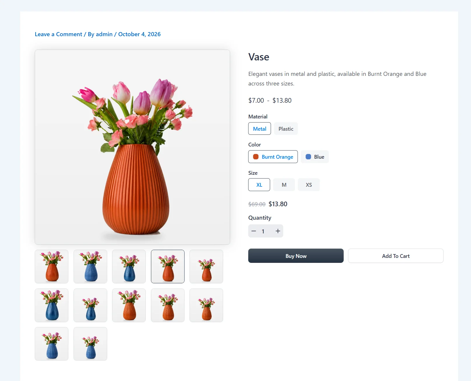 Burnt Orange metal vase, XL, at $13.80 with $69.00 crossed out
