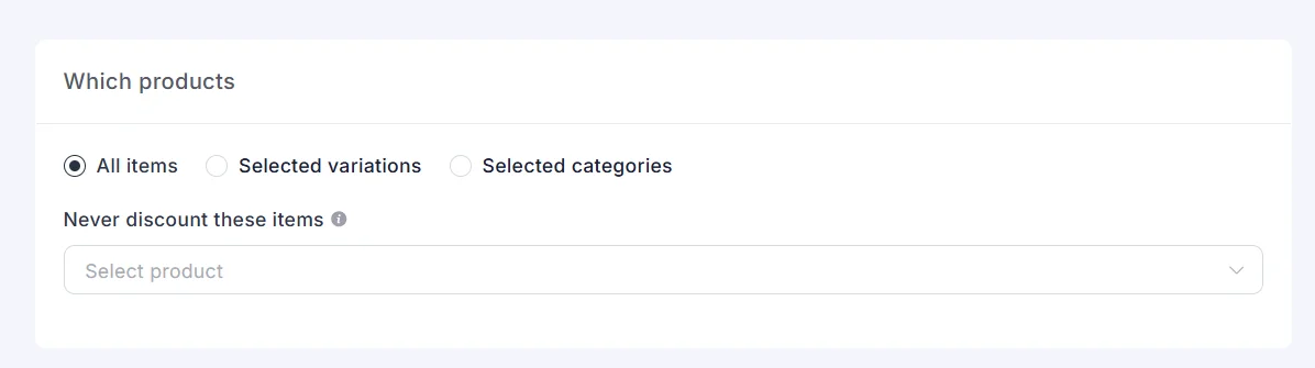 Which products set to All items
