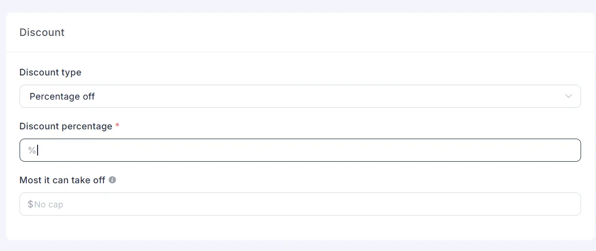 Percentage off with Most it can take off