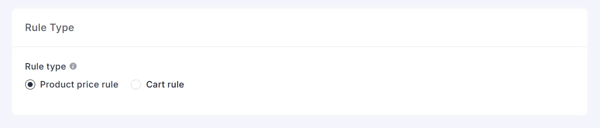 Rule type: product price rule or cart rule