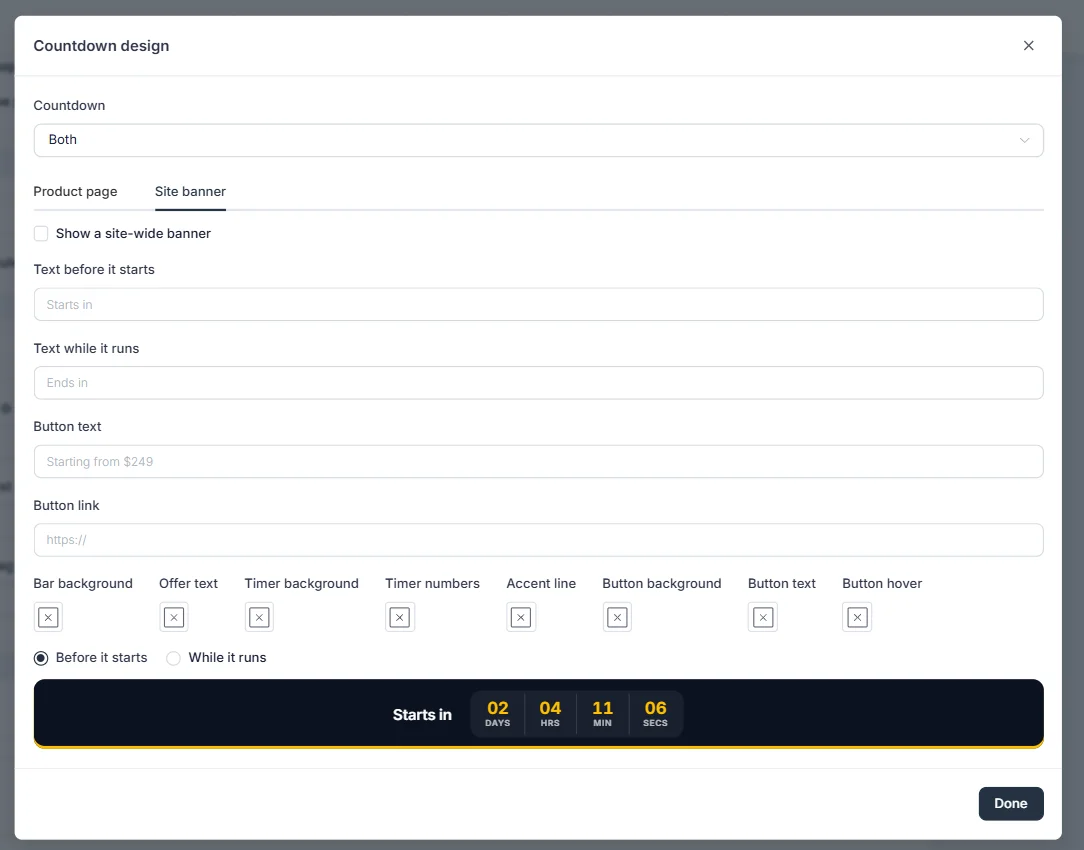 Site banner in countdown design