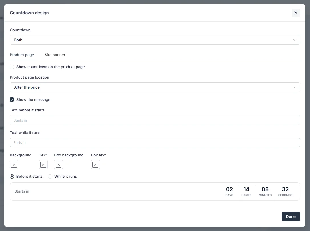 Countdown design on the product page