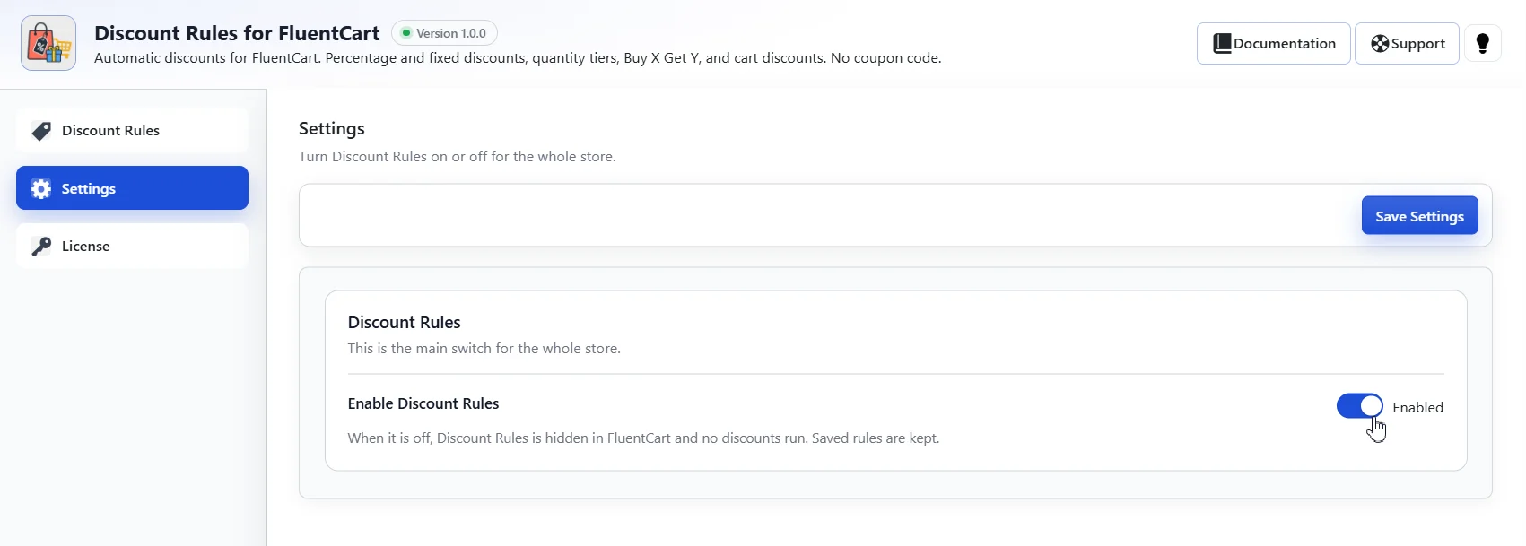 Enable Discount Rules, the store-wide switch