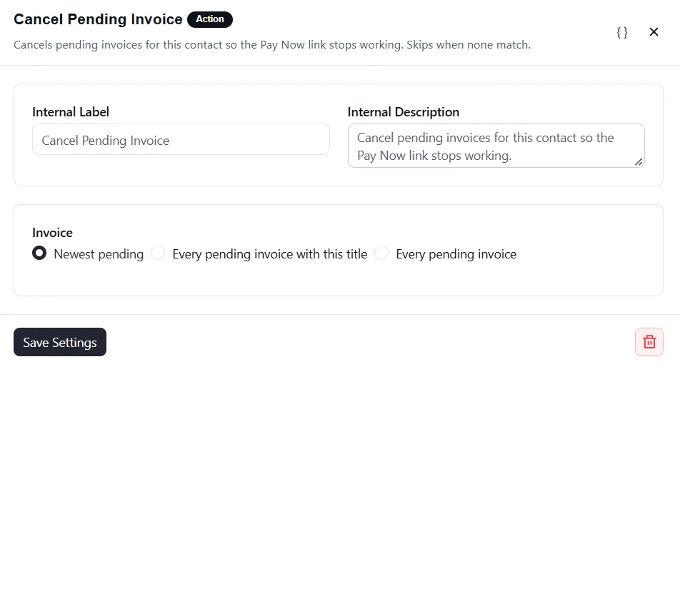 Cancel Pending Invoice action in FluentCRM