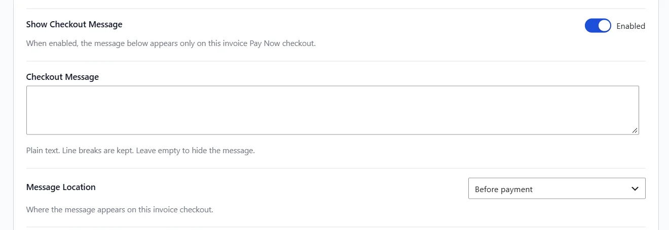 Show Checkout Message on an invoice