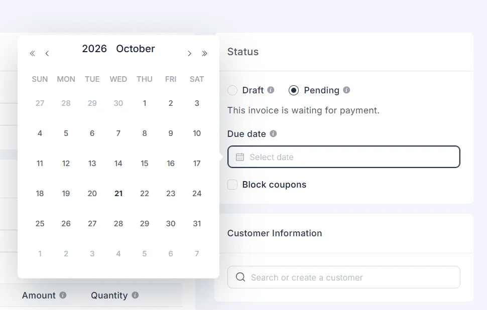 Due date on the invoice status card