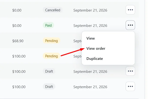 View order on a paid invoice