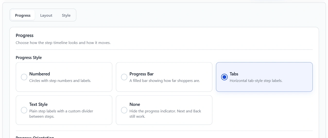 Progress Style set to Tabs.
