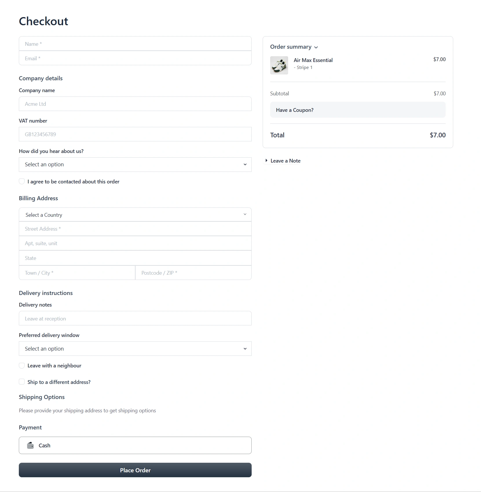 Custom fields on the checkout page