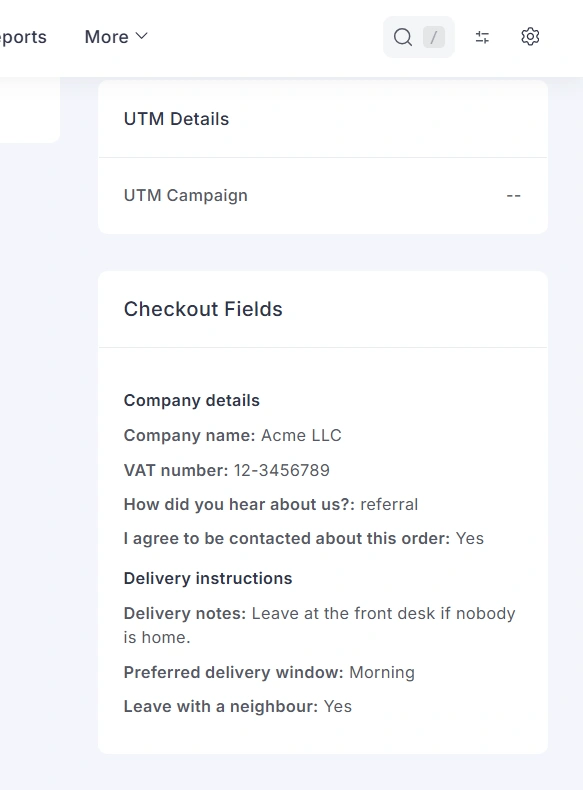 Checkout fields on the admin order view