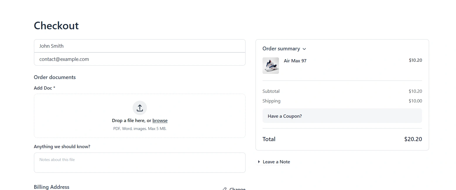 File upload field on the checkout page