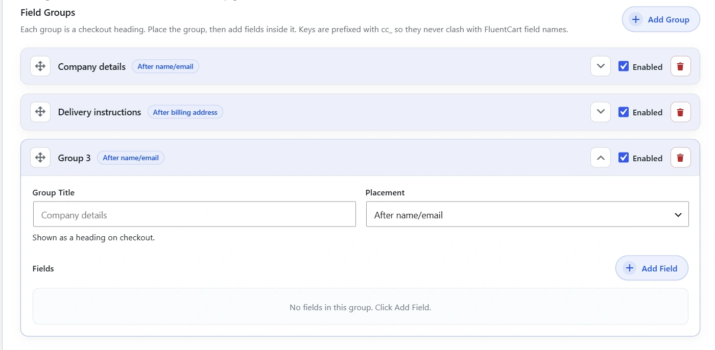 Add a new checkout field group