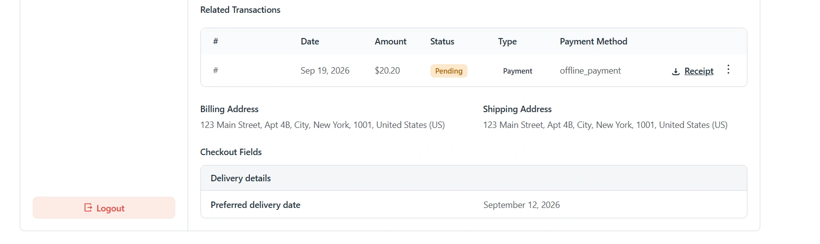 Date field on the customer account order