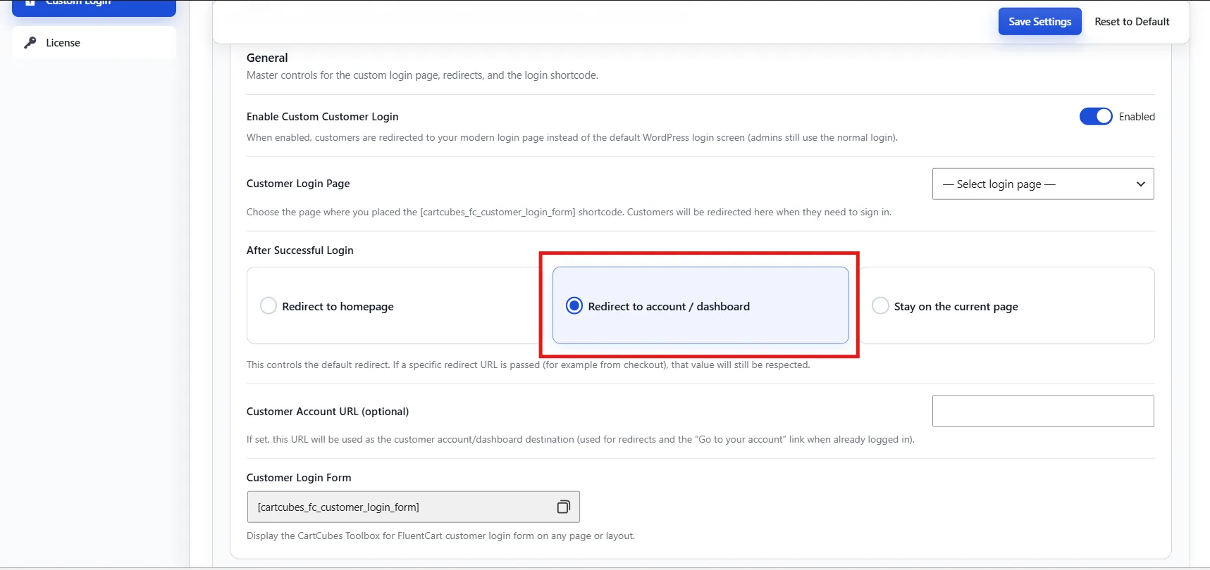 Redirect to the account dashboard