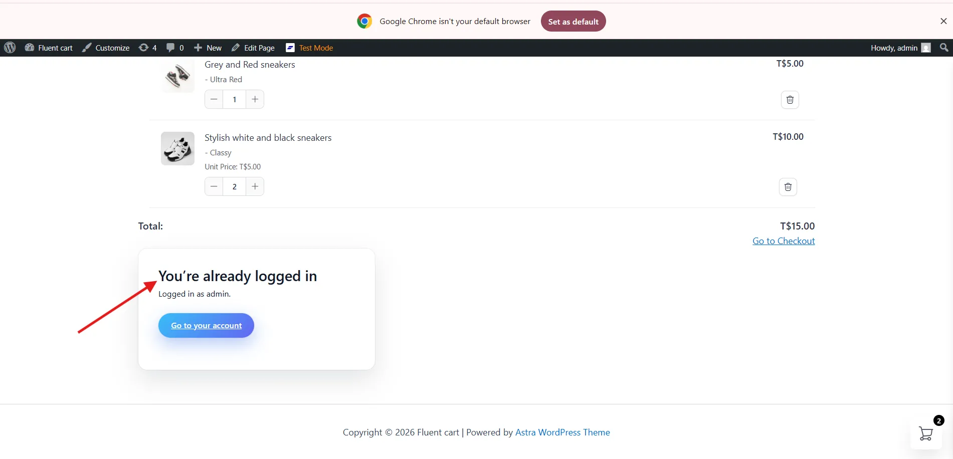 Already logged in message