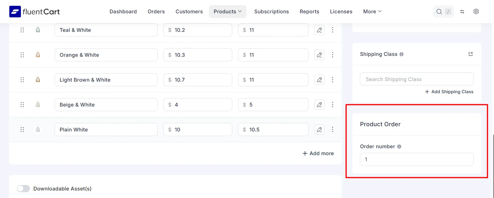 Order number on the FluentCart product editor