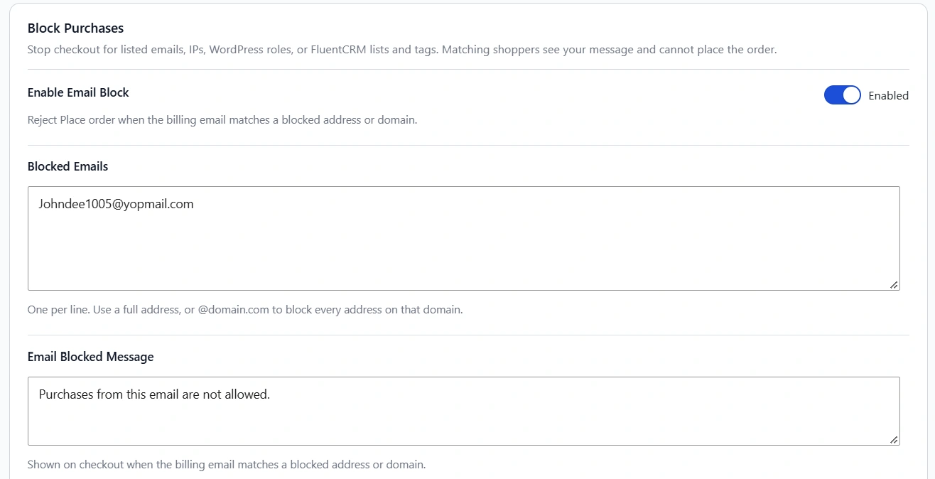 Enable an email block