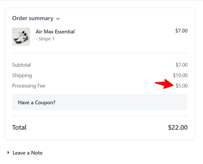 Processing fee on the cart