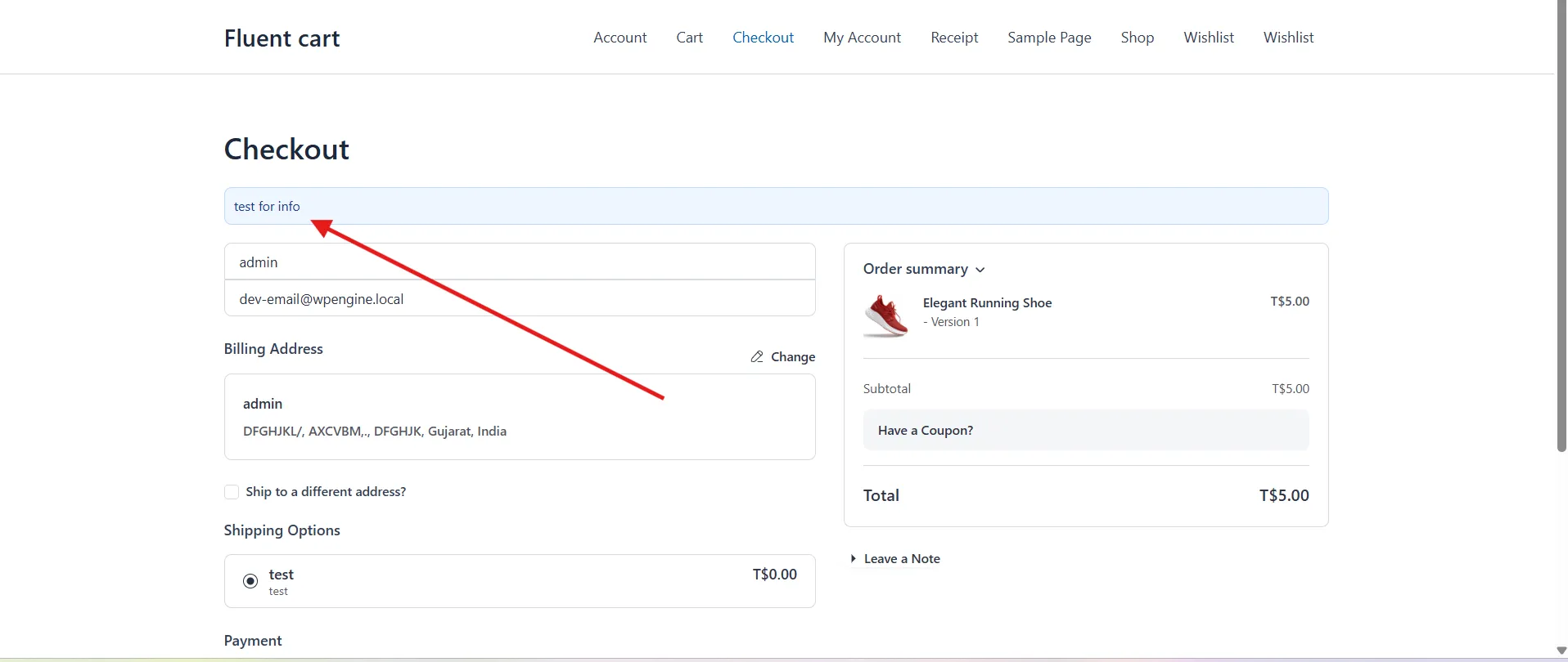 Checkout notice banner on the storefront