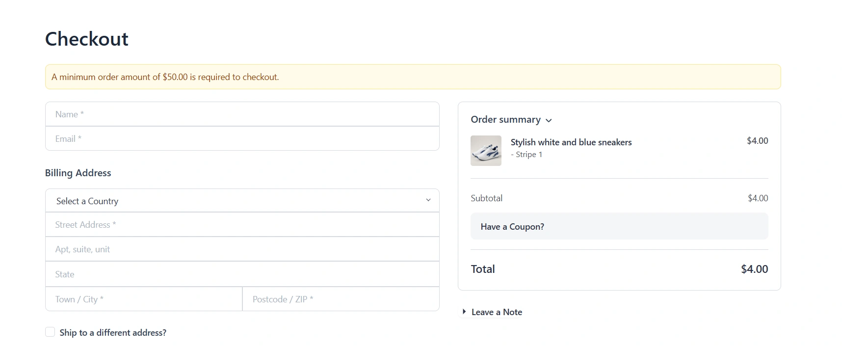 Remaining amount message on checkout