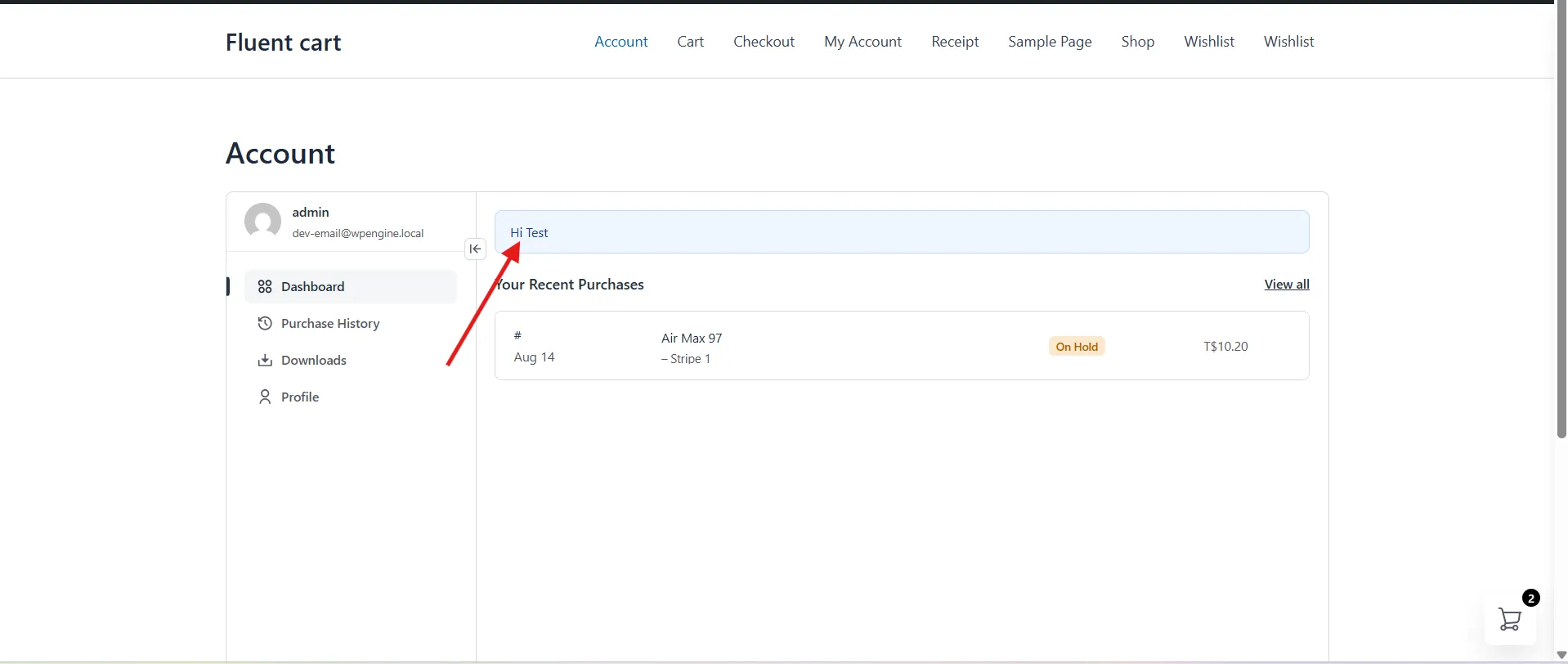 Welcome banner in the customer portal