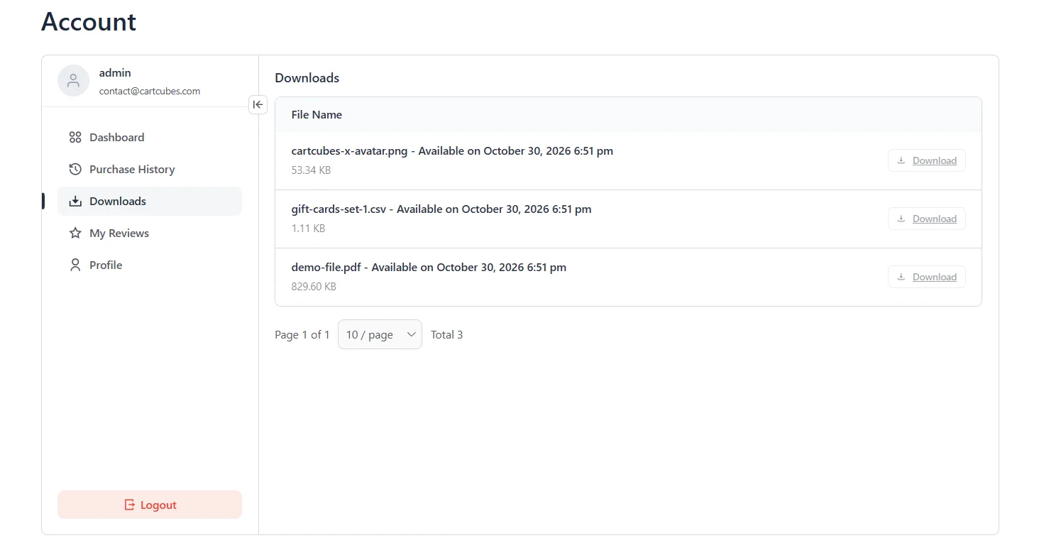 Available on date in the account Downloads tab