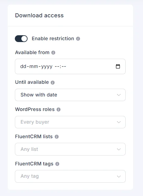 Download access on the product editor