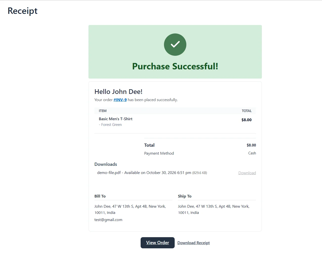 Available on date on the receipt page