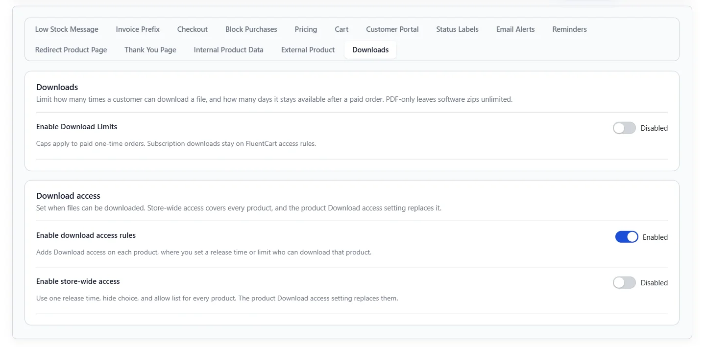 Downloads tab in Tools