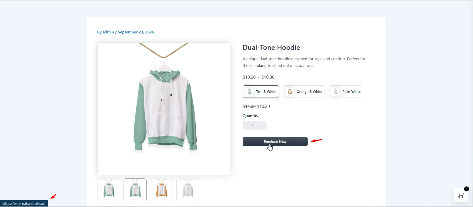 External product link on the product page
