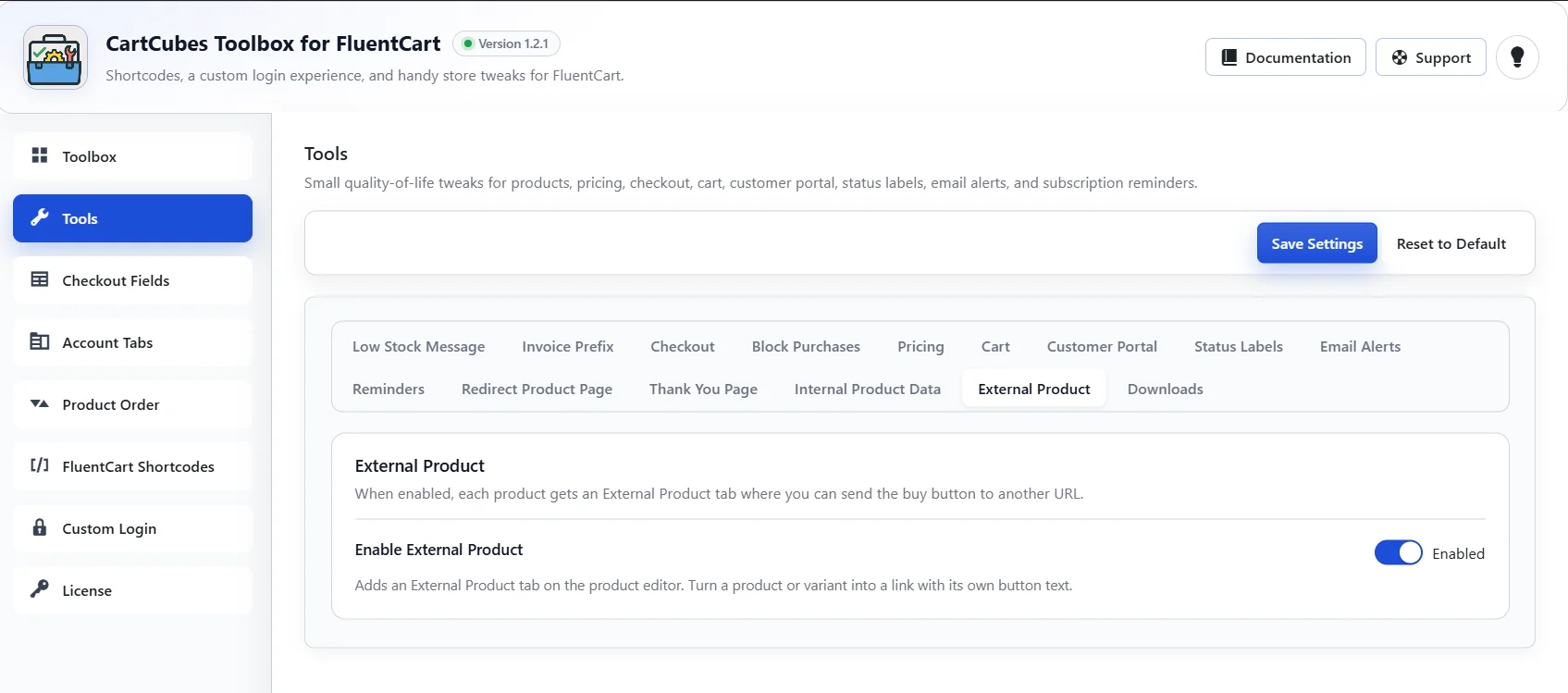 Enable External Product in Tools