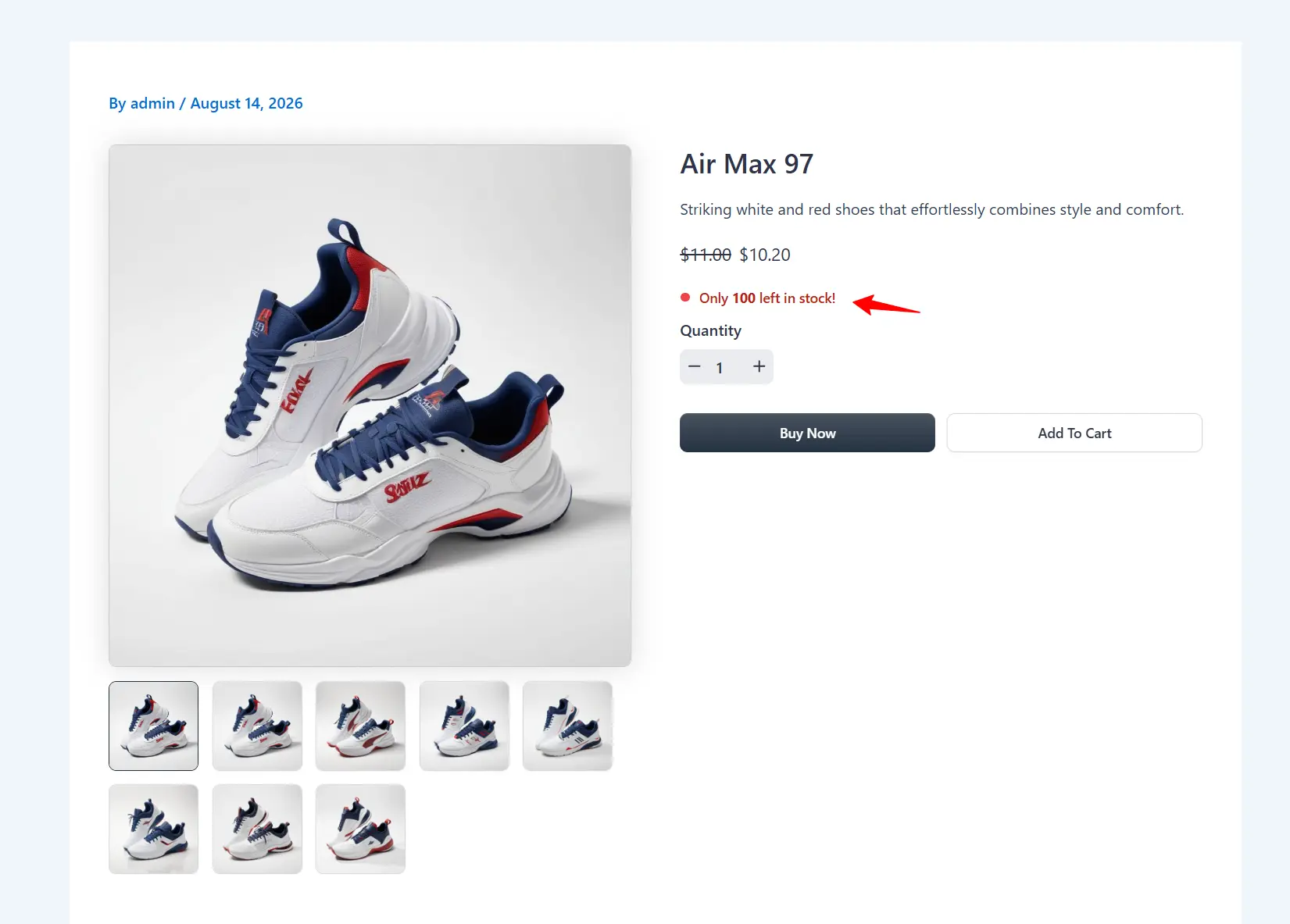 Low stock notice on the product page