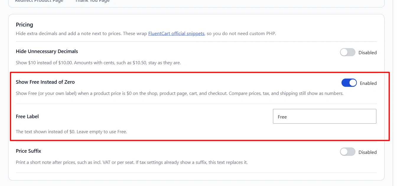 Show Free instead of a $0 price