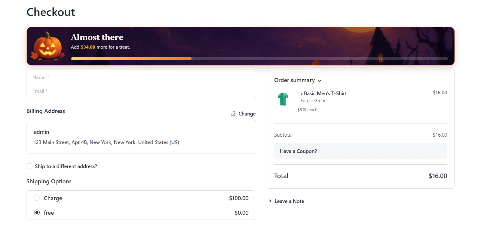 Checkout page with the same trick bar above the checkout form.