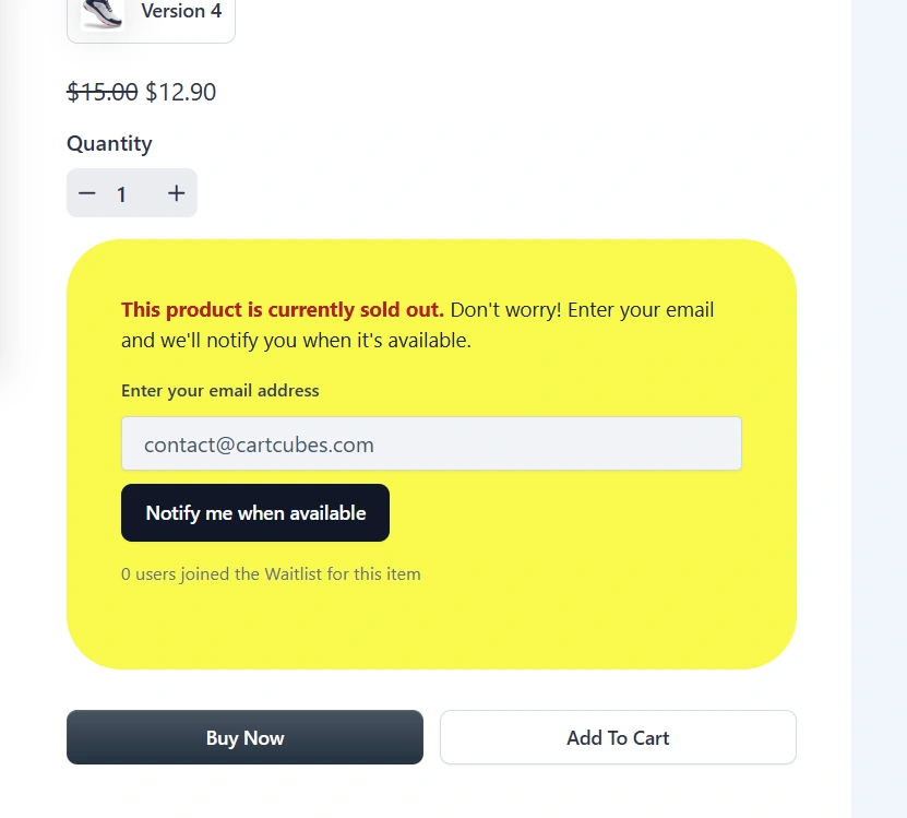 The waitlist block on the storefront using the modified background, padding and radius.