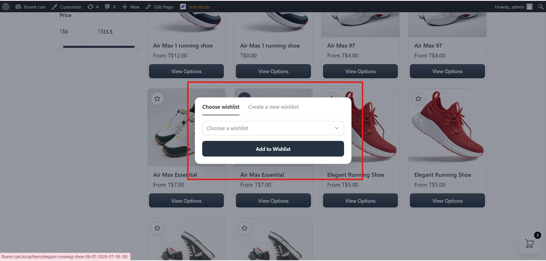 Choosing a wishlist in a modal