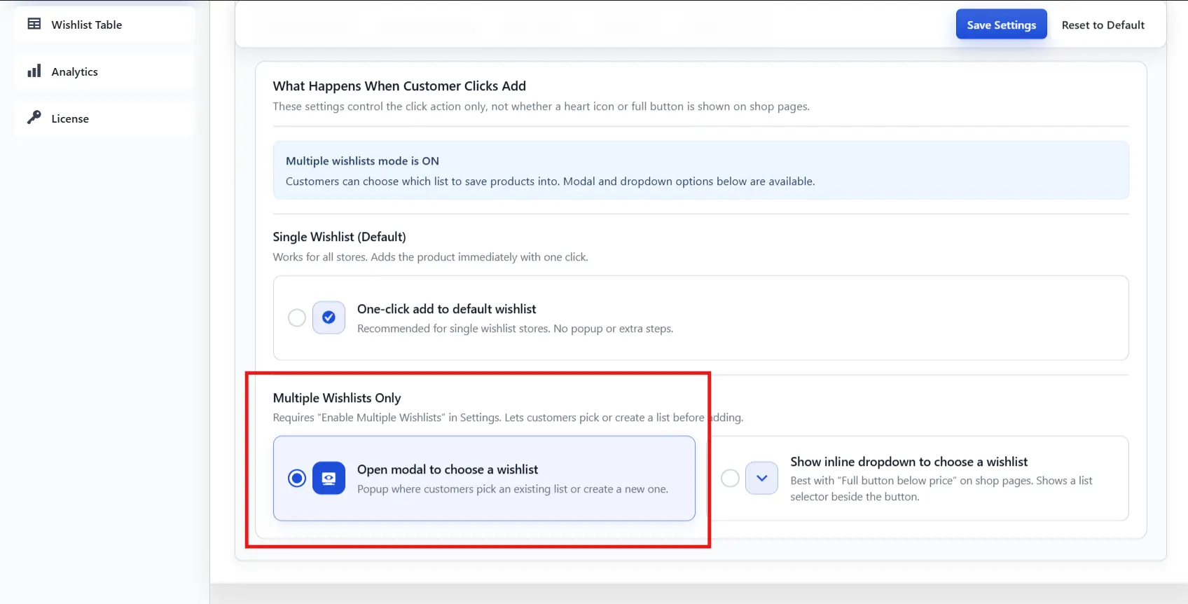 Modal list picker setting