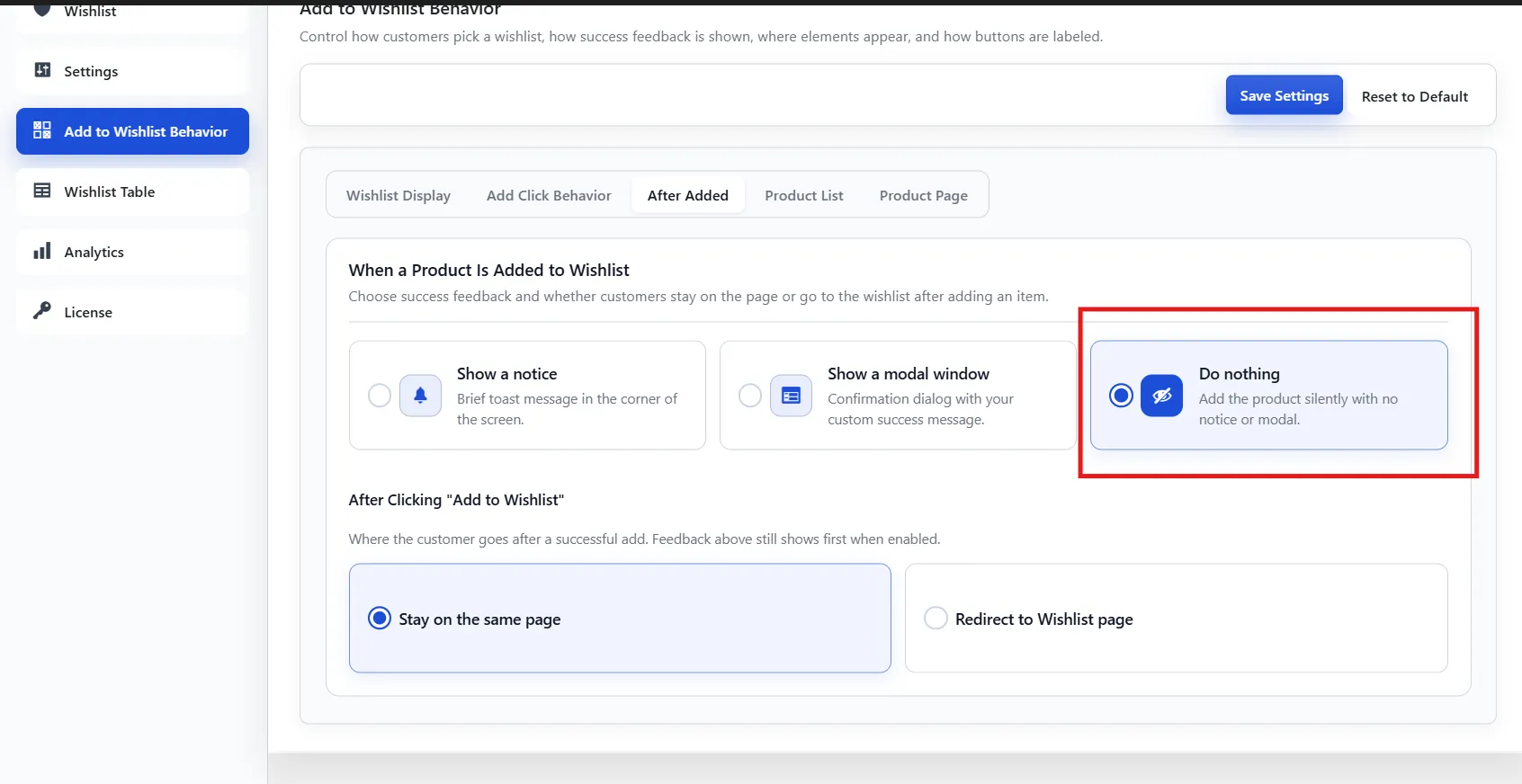 Add silently with no feedback