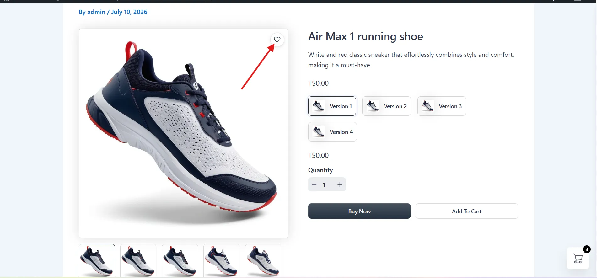 Heart icon on the product image