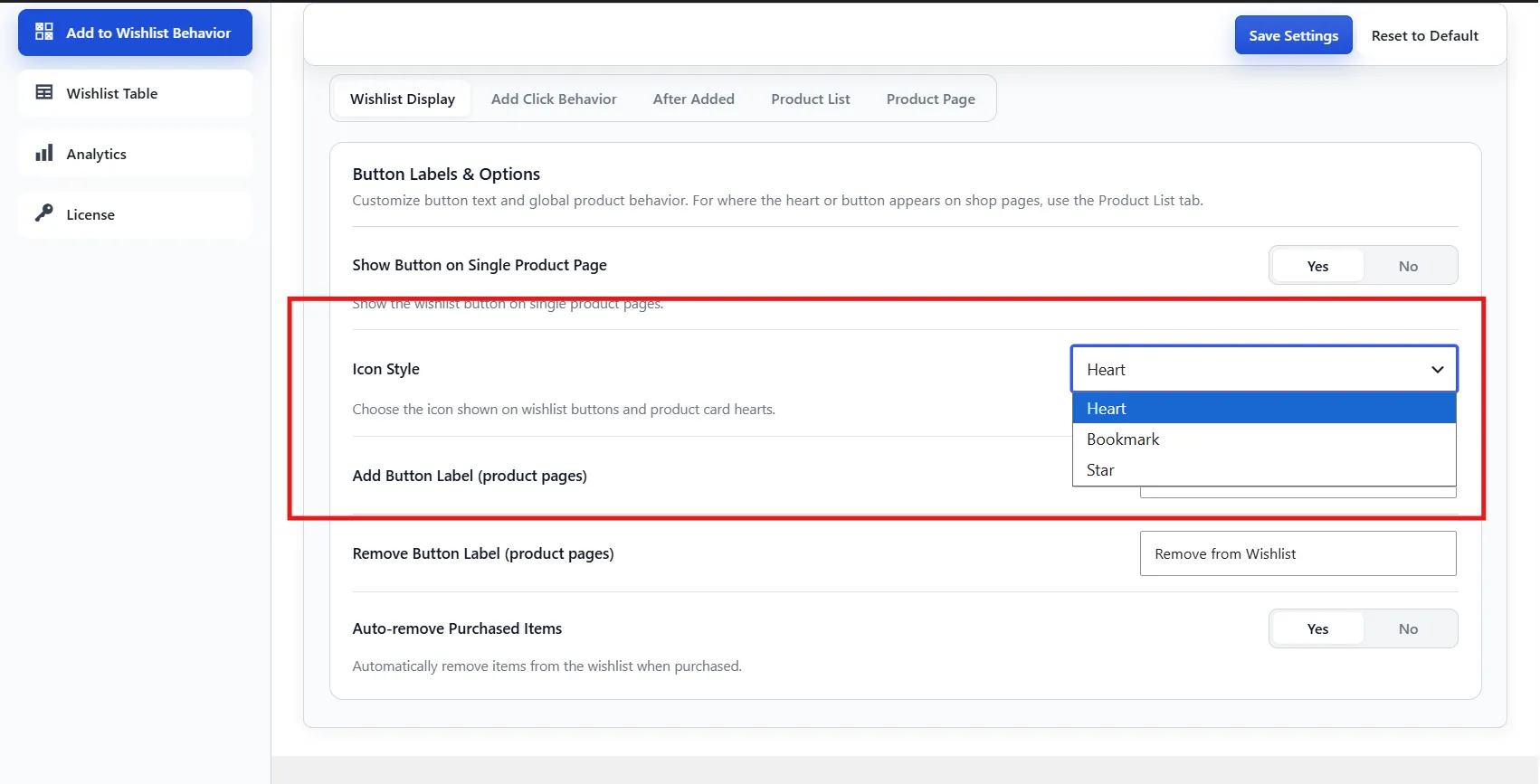 Icon style setting