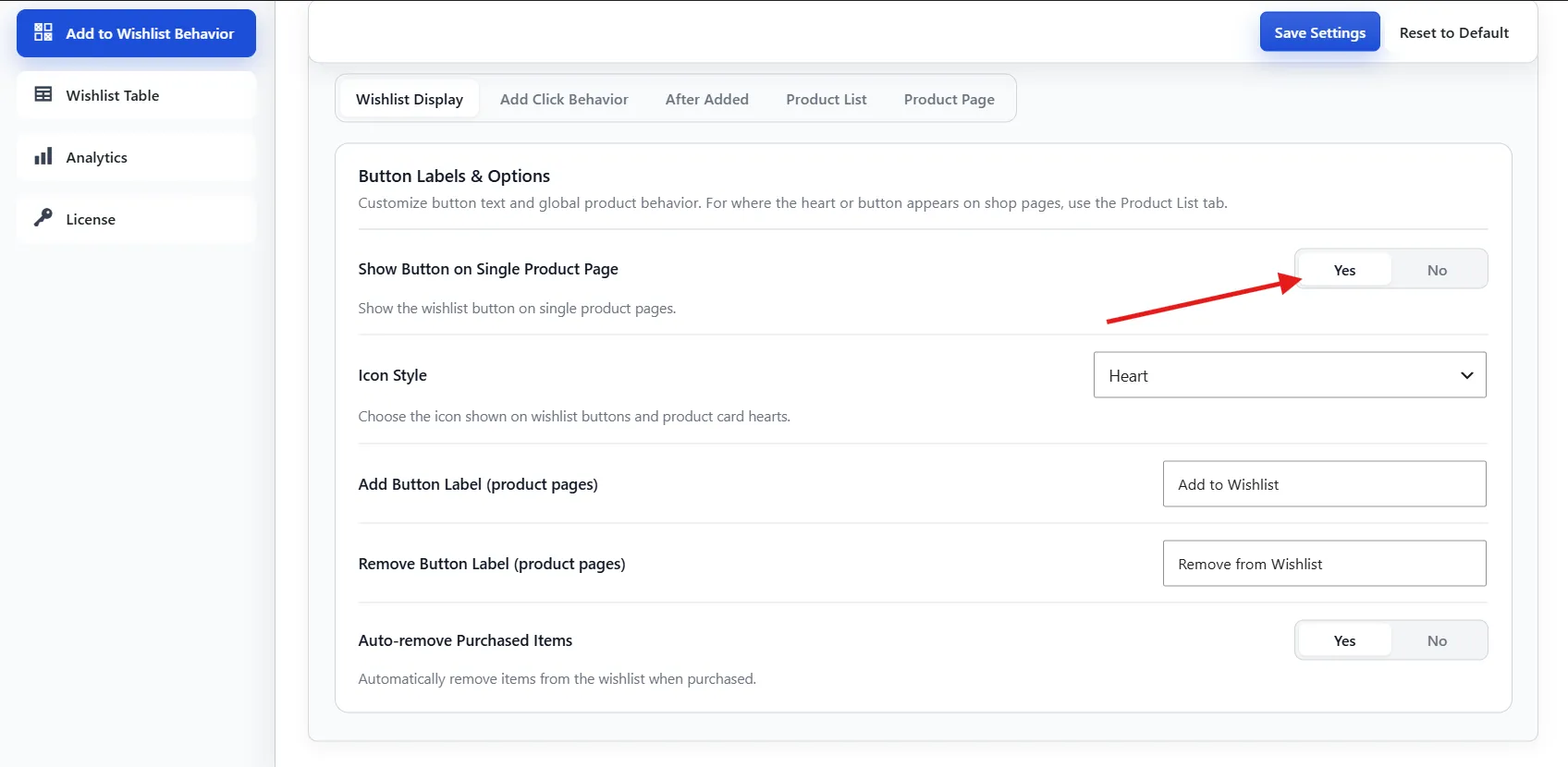 Show button on single product page